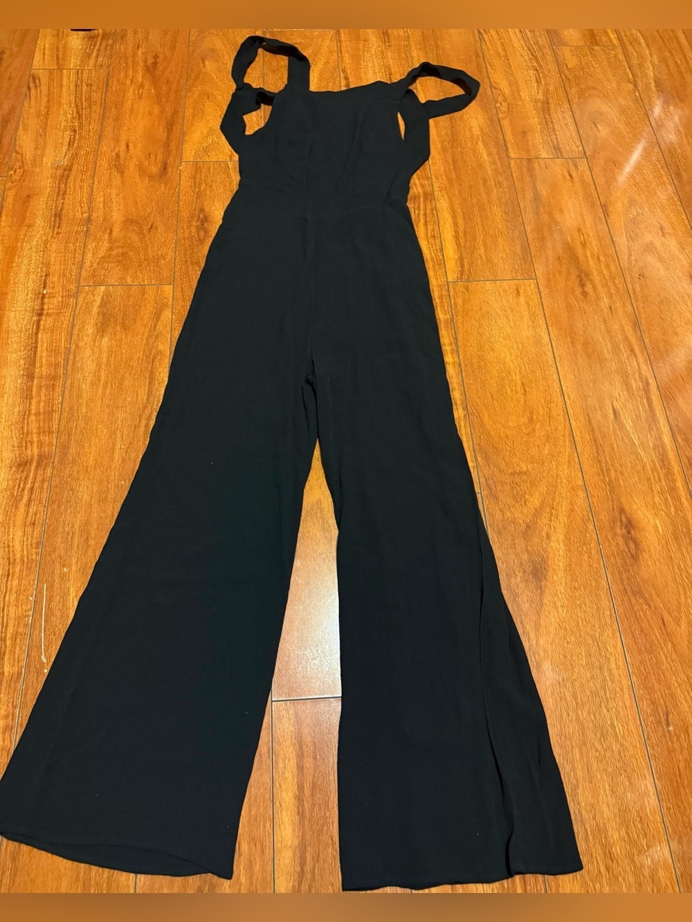 Reformation Black Wide-Leg Tie-Strap Jumpsuit